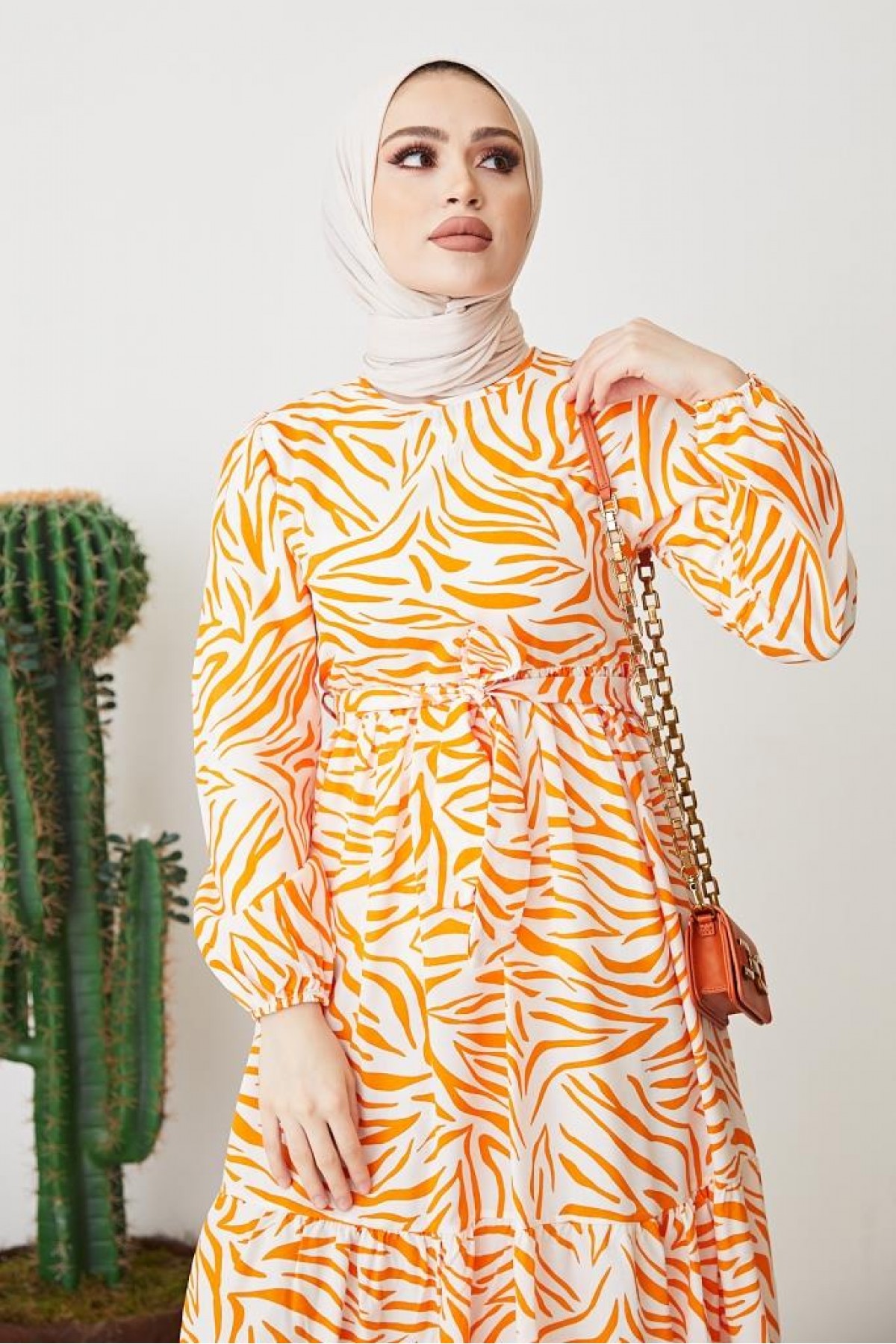 Zebra Desen Elbise Oranj 401 Zebra Desen Elbise Oranj 401