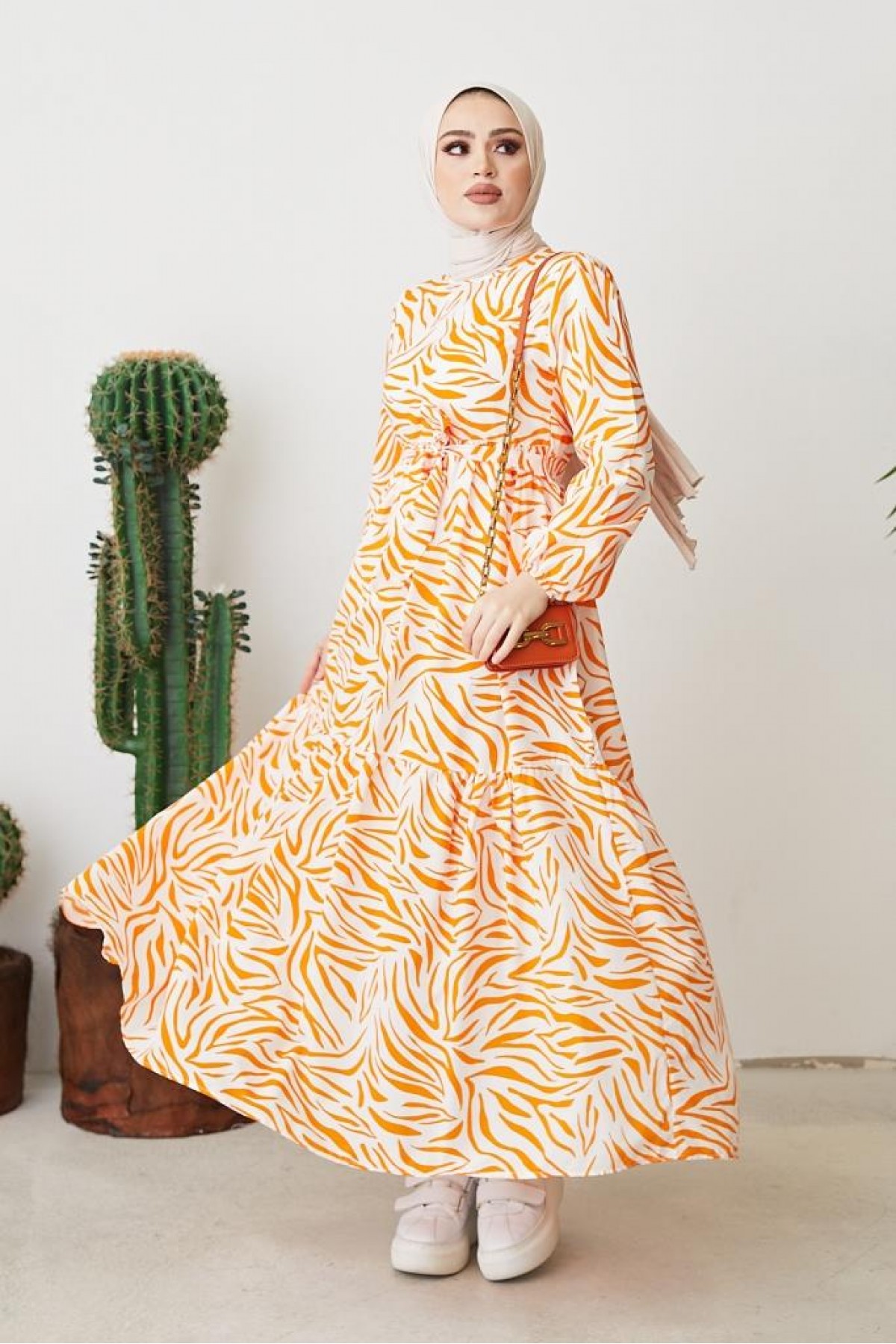 Zebra Desen Elbise Oranj 401 Zebra Desen Elbise Oranj 401