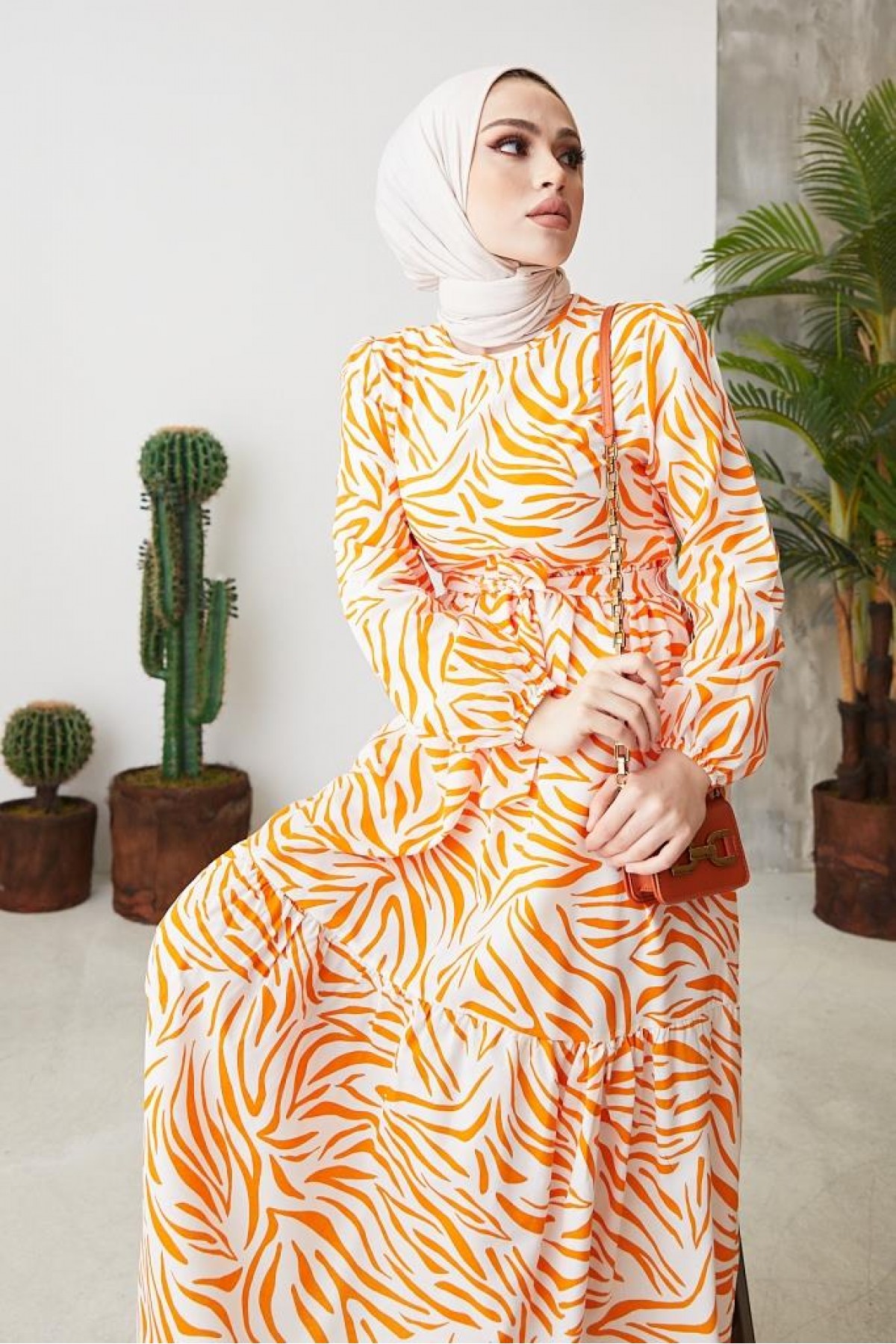 Zebra Desen Elbise Oranj 401 Zebra Desen Elbise Oranj 401