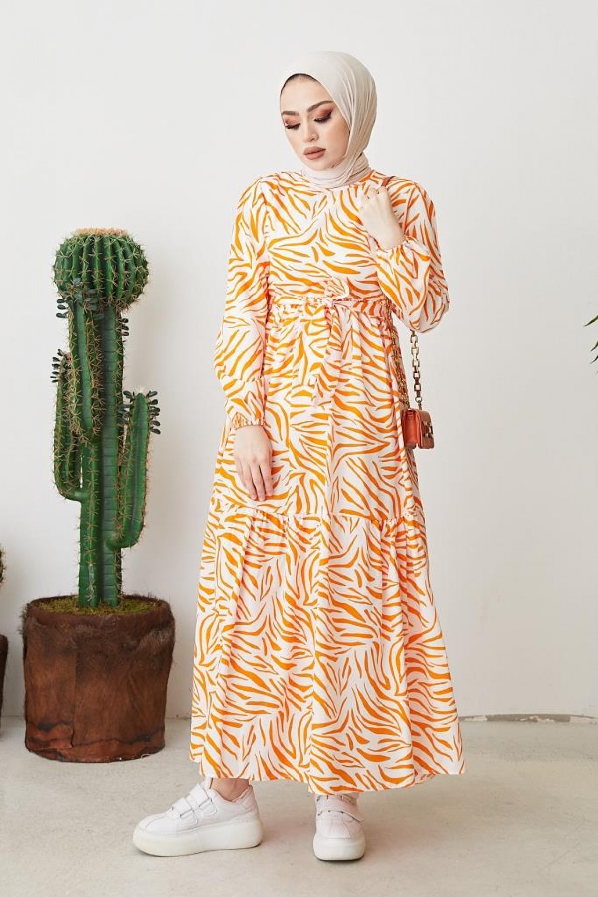 Zebra Desen Elbise Oranj 401 Zebra Desen Elbise Oranj 401