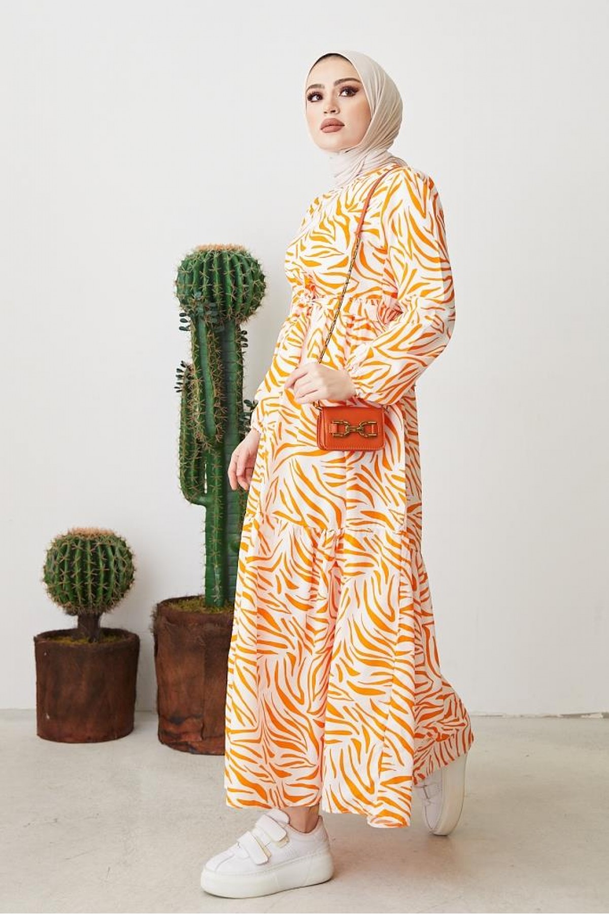 Zebra Desen Elbise Oranj 401 Zebra Desen Elbise Oranj 401