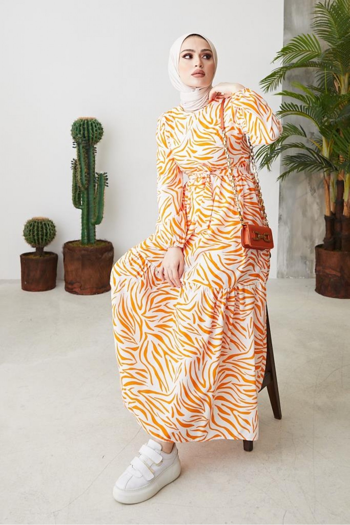 Zebra Desen Elbise Oranj 401 Zebra Desen Elbise Oranj 401