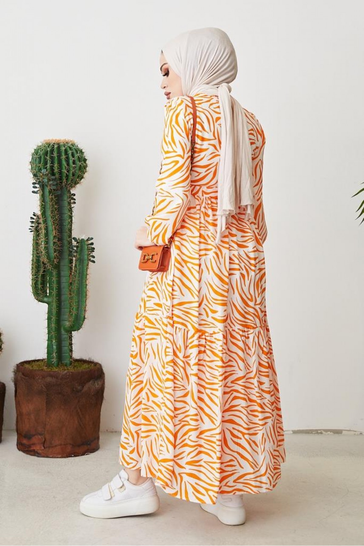 Zebra Desen Elbise Oranj 401 Zebra Desen Elbise Oranj 401