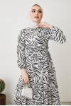  Zebra Desen Elbise Siyah 401