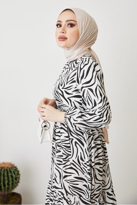  Zebra Desen Elbise Siyah 401