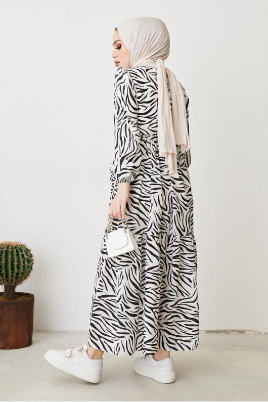  Zebra Desen Elbise Siyah 401