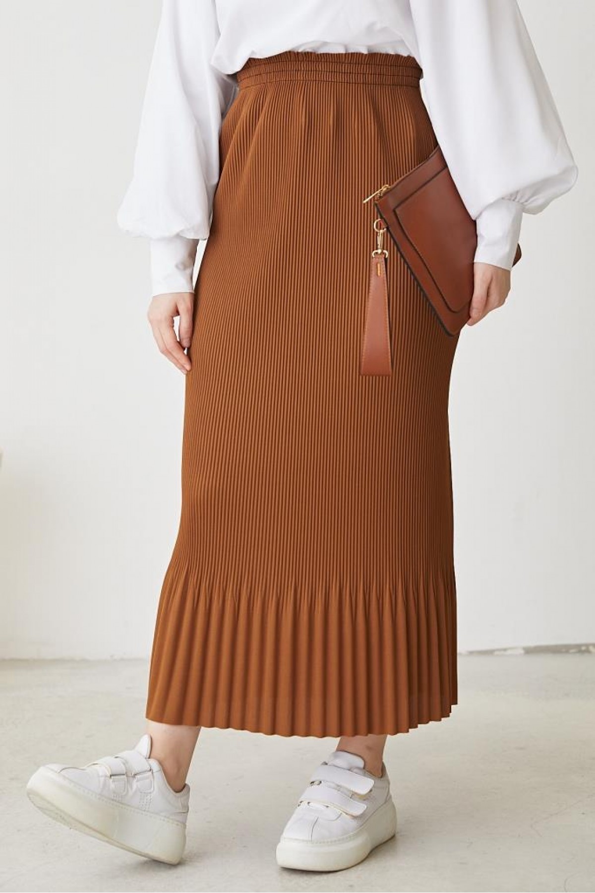 Piliseli Tesettür Etek Taba 205