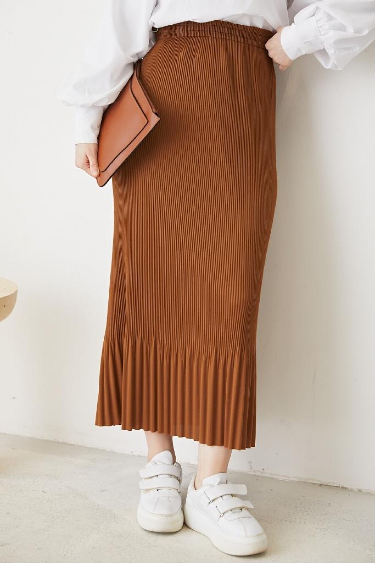 Piliseli Tesettür Etek Taba 205