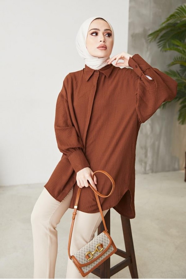  Balon Kol Salaş Gömlek Kahve 61446