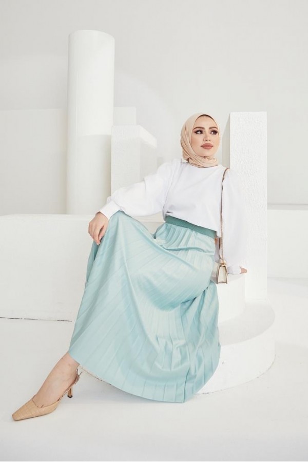  Beli Lastikli Piliseli Etek Mint 4538