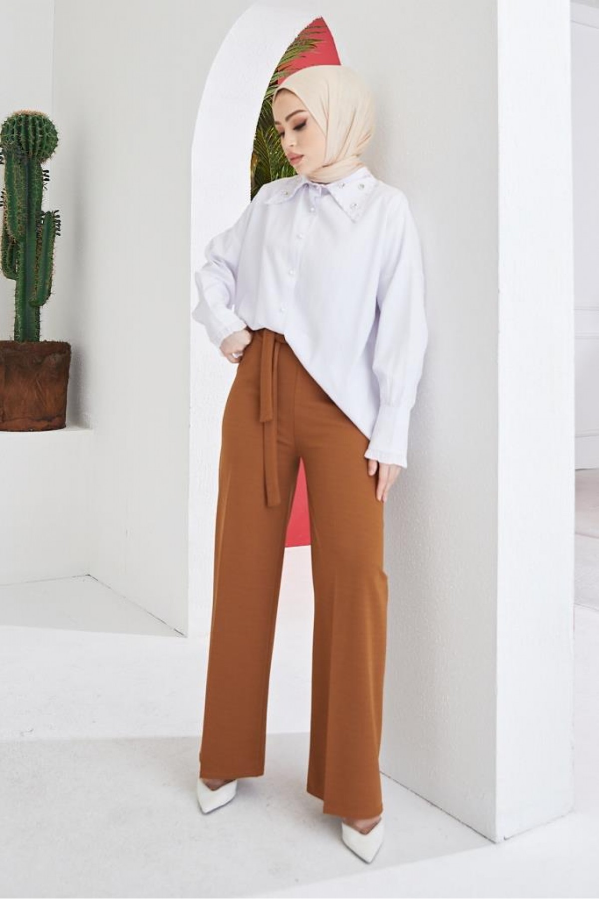 Kuşakli Tesettür Pantolon Taba 204 Kuşakli Tesettür Pantolon Taba 204