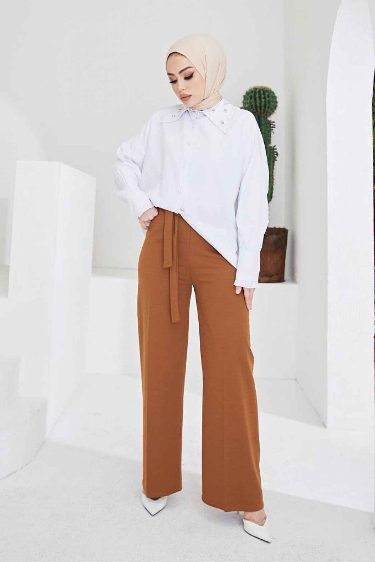 Kuşakli Tesettür Pantolon Taba 204 Kuşakli Tesettür Pantolon Taba 204