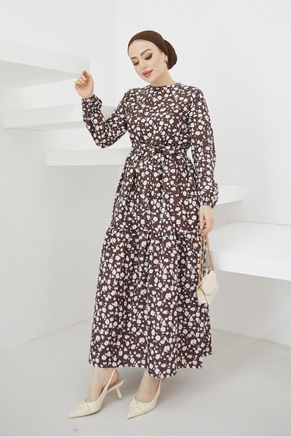 Papatya Desen Elbise Kahve 400 Papatya Desen Elbise Kahve 400