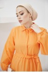 Gömlek Yaka Düğmeli Tesettür Elbise Oranj 427 Gömlek Yaka Düğmeli Tesettür Elbise Oranj 427