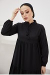 Yakası Bağcıklı Tesettür Elbise Siyah 425 Yakası Bağcıklı Tesettür Elbise Siyah 425