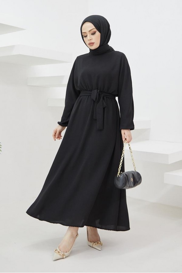 Tesettür Elbise Siyah 424-1 Tesettür Elbise Siyah 424-1