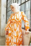 Desenli Tesettür Elbise Oranj 430 Desenli Tesettür Elbise Oranj 430