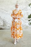 Çiçek Desen Tesettür Elbise Oranj 431 Çiçek Desen Tesettür Elbise Oranj 431
