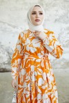 Çiçek Desen Tesettür Elbise Oranj 431 Çiçek Desen Tesettür Elbise Oranj 431