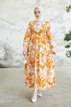 Çiçek Desen Tesettür Elbise Oranj 431 Çiçek Desen Tesettür Elbise Oranj 431