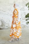Çiçek Desen Tesettür Elbise Oranj 431 Çiçek Desen Tesettür Elbise Oranj 431