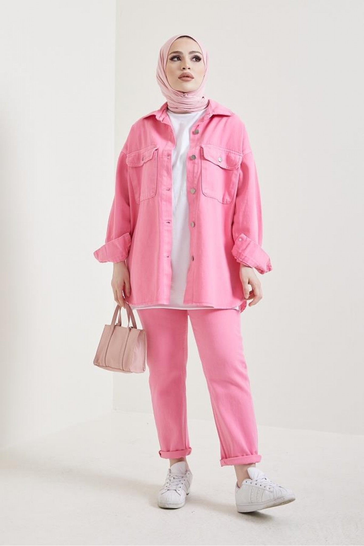 Ceket Pantolon Tesettür İkili Kot Takım Pembe 8175 Ceket Pantolon Tesettür İkili Kot Takım Pembe 8175