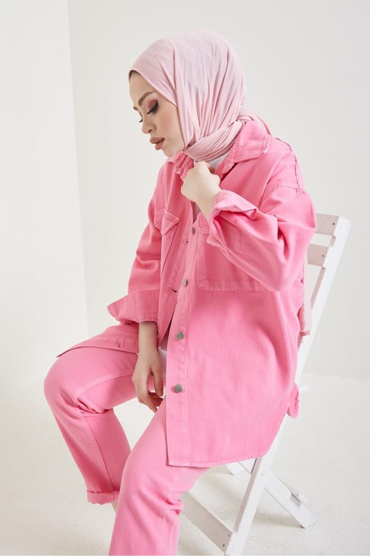 Ceket Pantolon Tesettür İkili Kot Takım Pembe 8175 Ceket Pantolon Tesettür İkili Kot Takım Pembe 8175