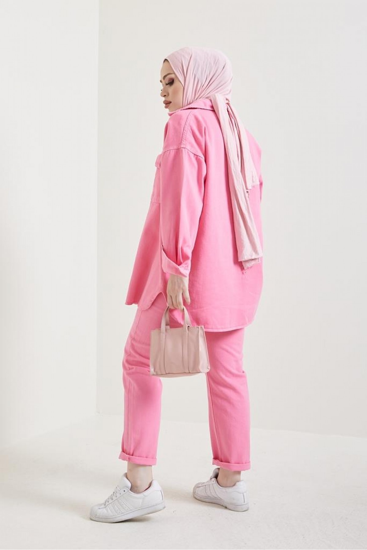 Ceket Pantolon Tesettür İkili Kot Takım Pembe 8175 Ceket Pantolon Tesettür İkili Kot Takım Pembe 8175