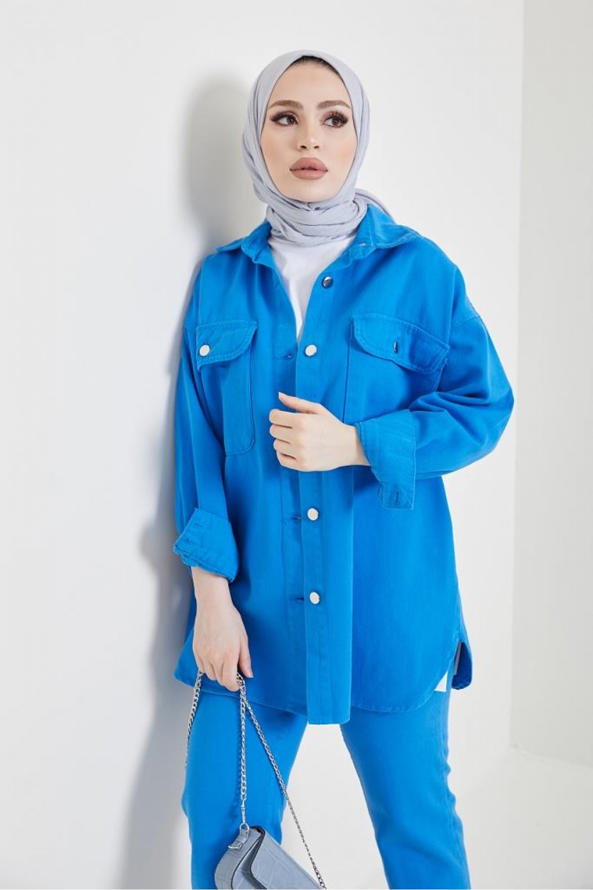 Ceket Pantolon Tesettür İkili Kot Takım Saks 8175 Ceket Pantolon Tesettür İkili Kot Takım Saks 8175