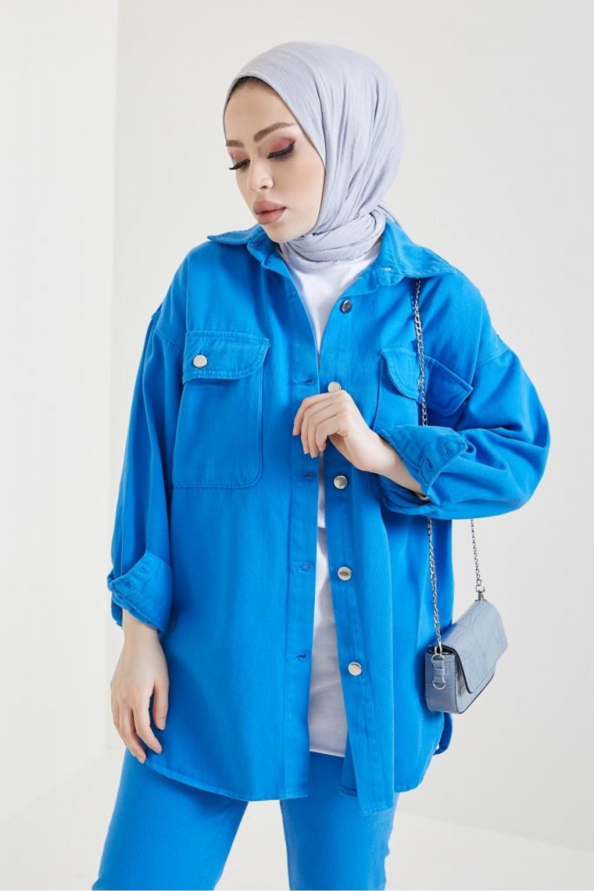 Ceket Pantolon Tesettür İkili Kot Takım Saks 8175 Ceket Pantolon Tesettür İkili Kot Takım Saks 8175