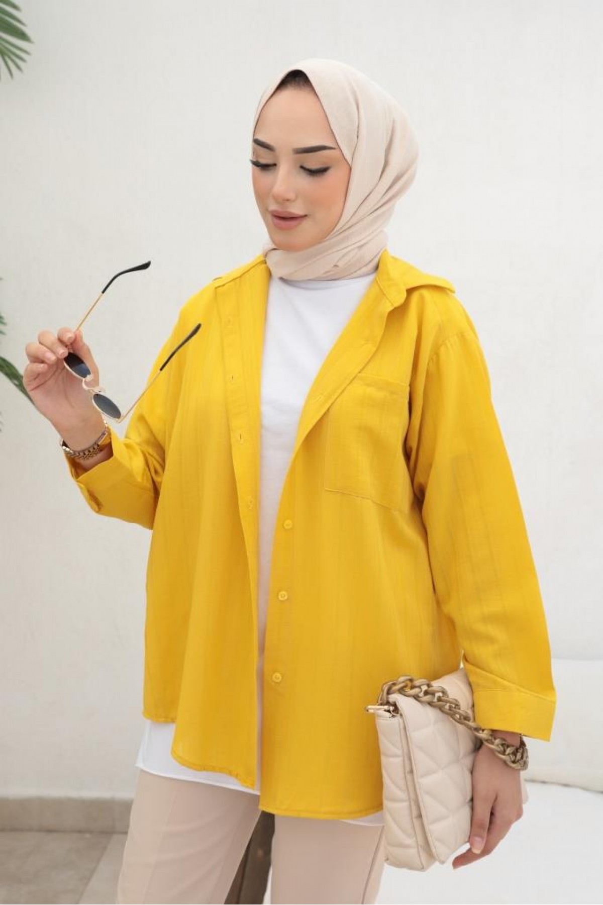 Kendinden Desenli Tesettür Gömlek Hardal 61505 Kendinden Desenli Tesettür Gömlek Hardal 61505