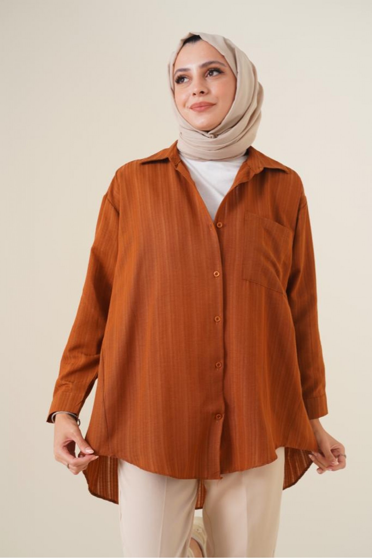 Kendinden Desenli Tesettür Gömlek Kahve 61505 Kendinden Desenli Tesettür Gömlek Kahve 61505