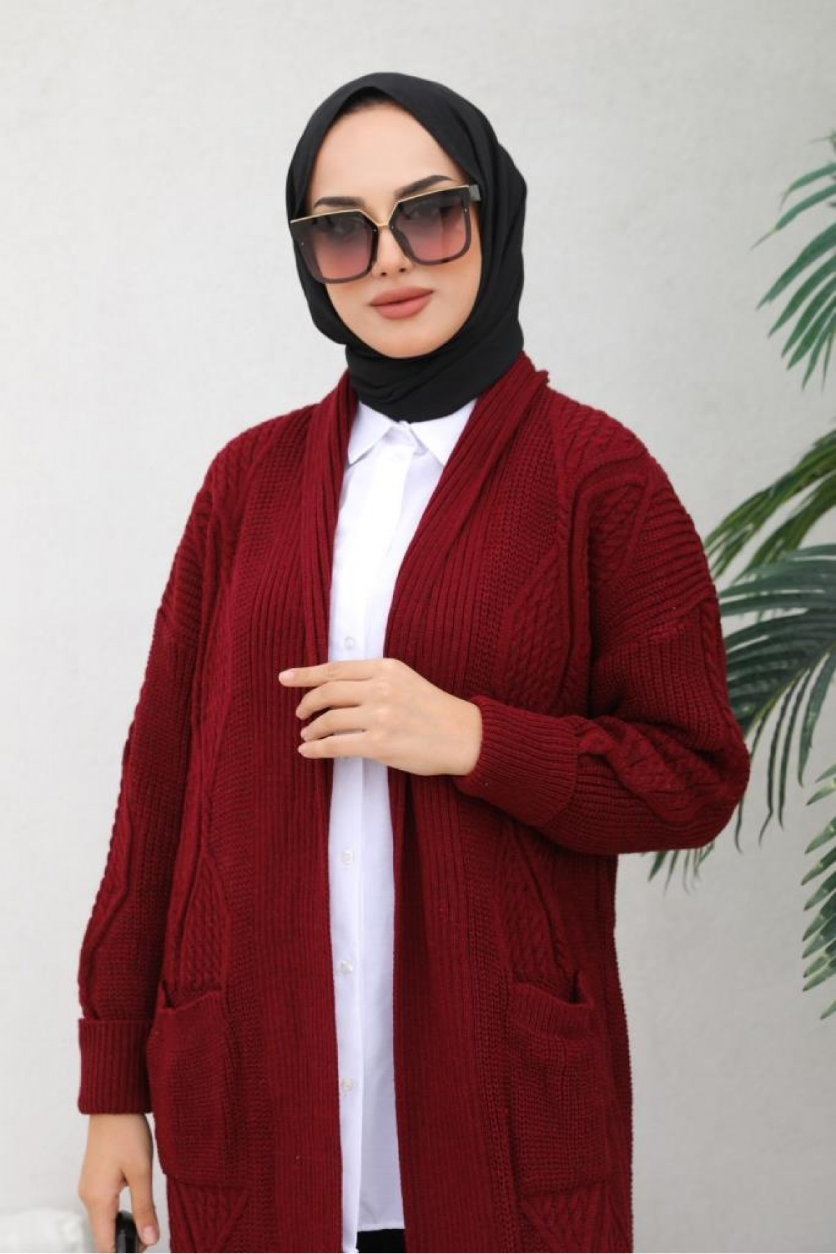 Uzun Triko Hırka Bordo 2447 Uzun Triko Hırka Bordo 2447