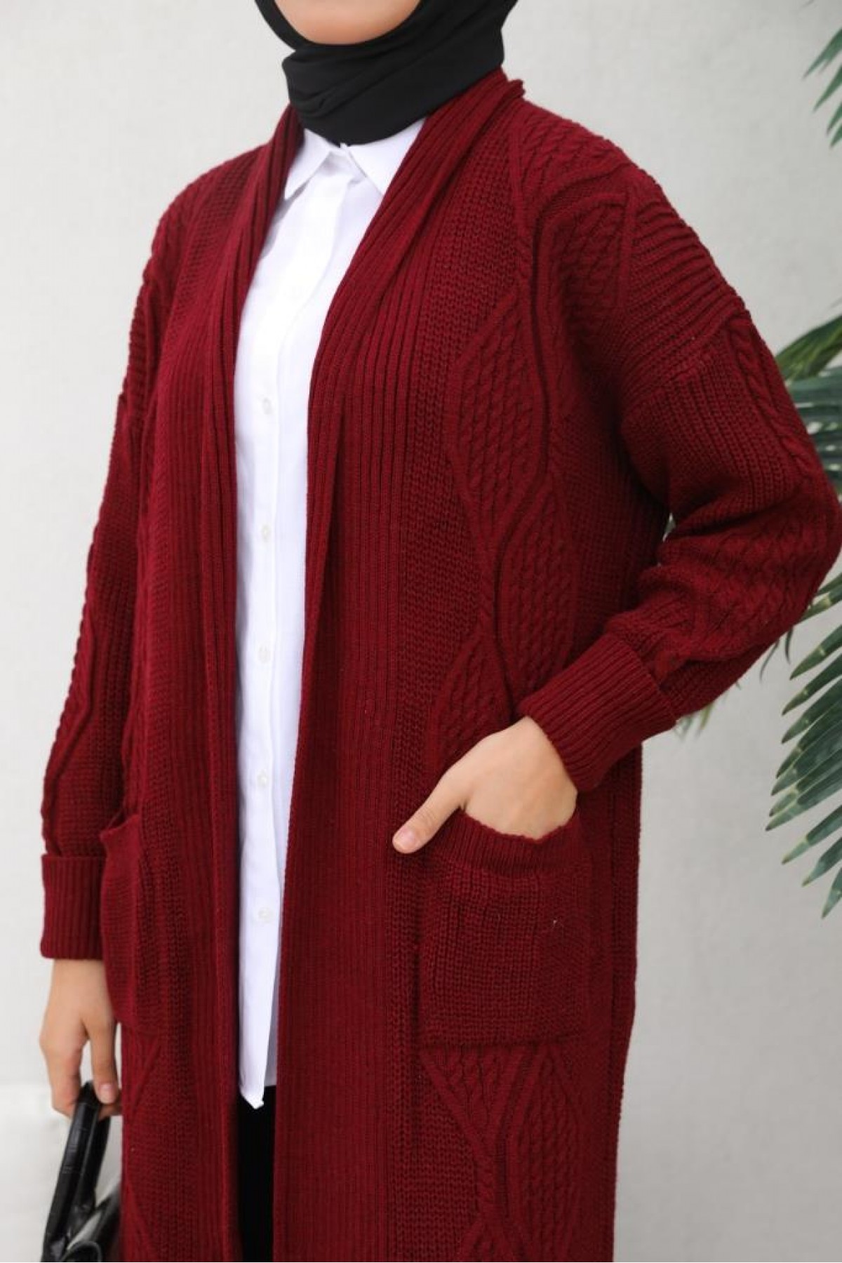 Uzun Triko Hırka Bordo 2447 Uzun Triko Hırka Bordo 2447