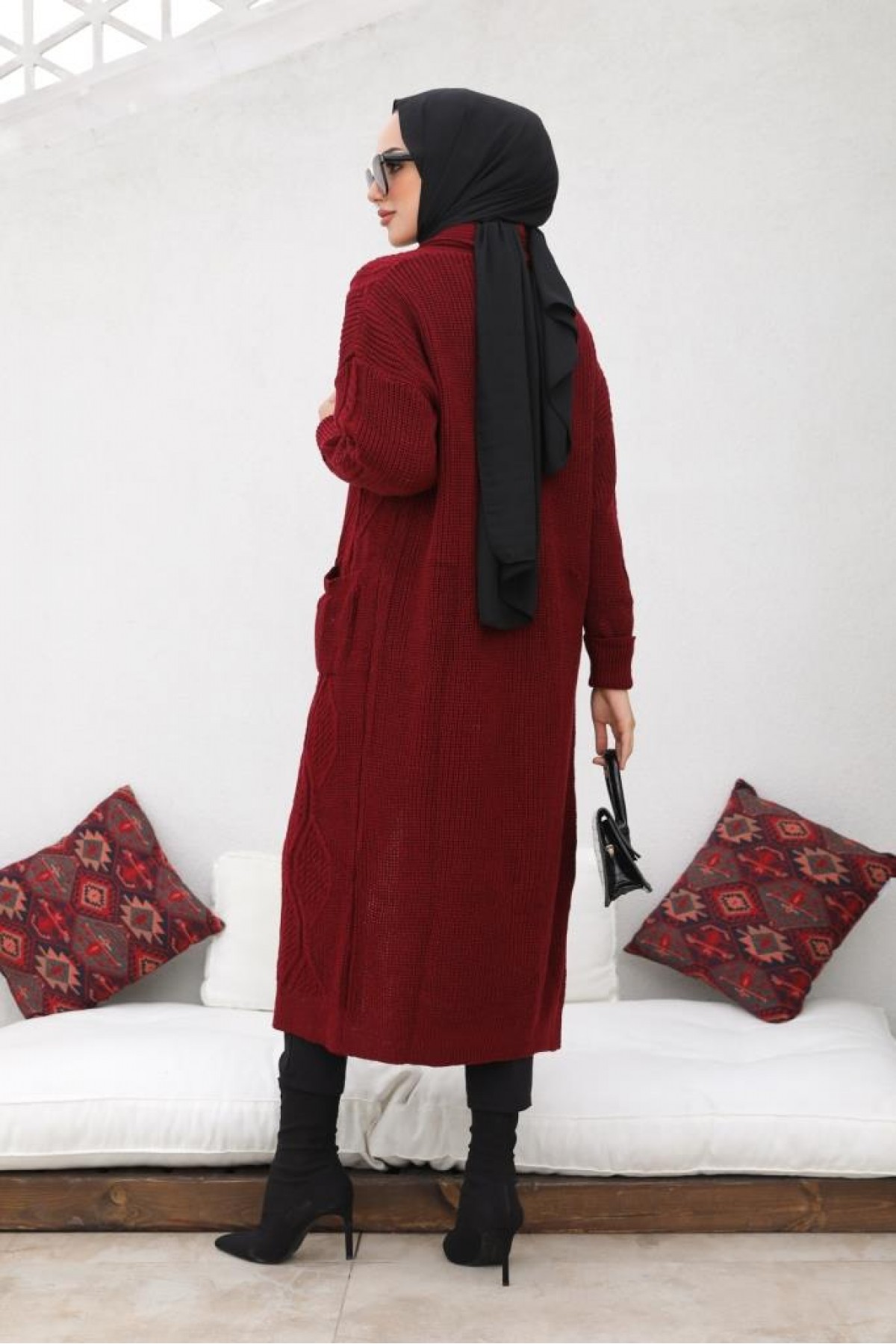 Uzun Triko Hırka Bordo 2447 Uzun Triko Hırka Bordo 2447