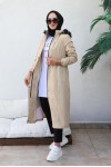 Bel Büzgülü Bondit Tesettür Kaban Bej 8009 Bel Büzgülü Bondit Tesettür Kaban Bej 8009