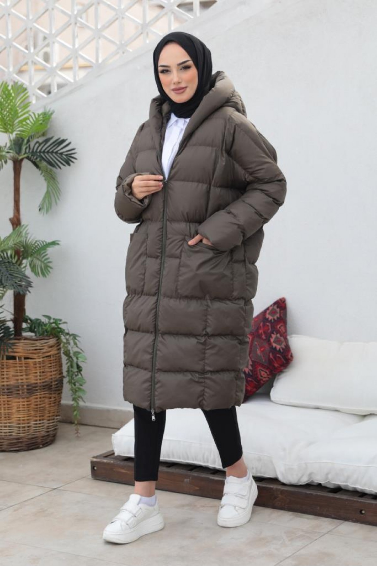 Oversize Şişme Mont Koyu Haki 2255 Oversize Şişme Mont Koyu Haki 2255