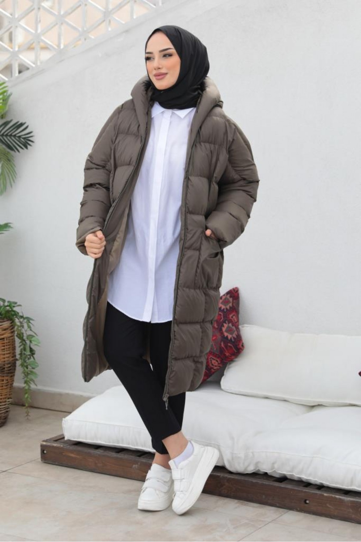 Oversize Şişme Mont Koyu Haki 2255 Oversize Şişme Mont Koyu Haki 2255