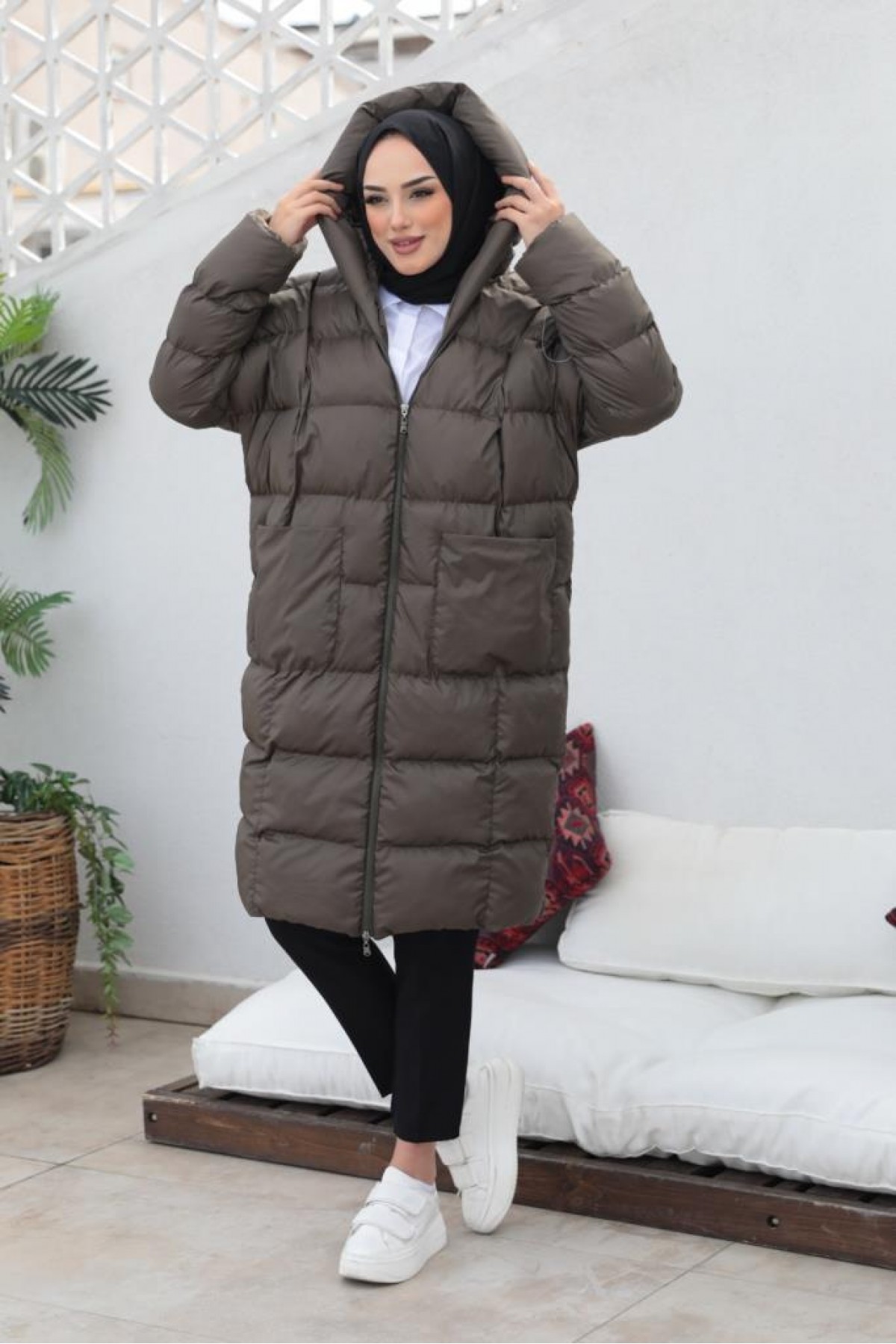 Oversize Şişme Mont Koyu Haki 2255 Oversize Şişme Mont Koyu Haki 2255