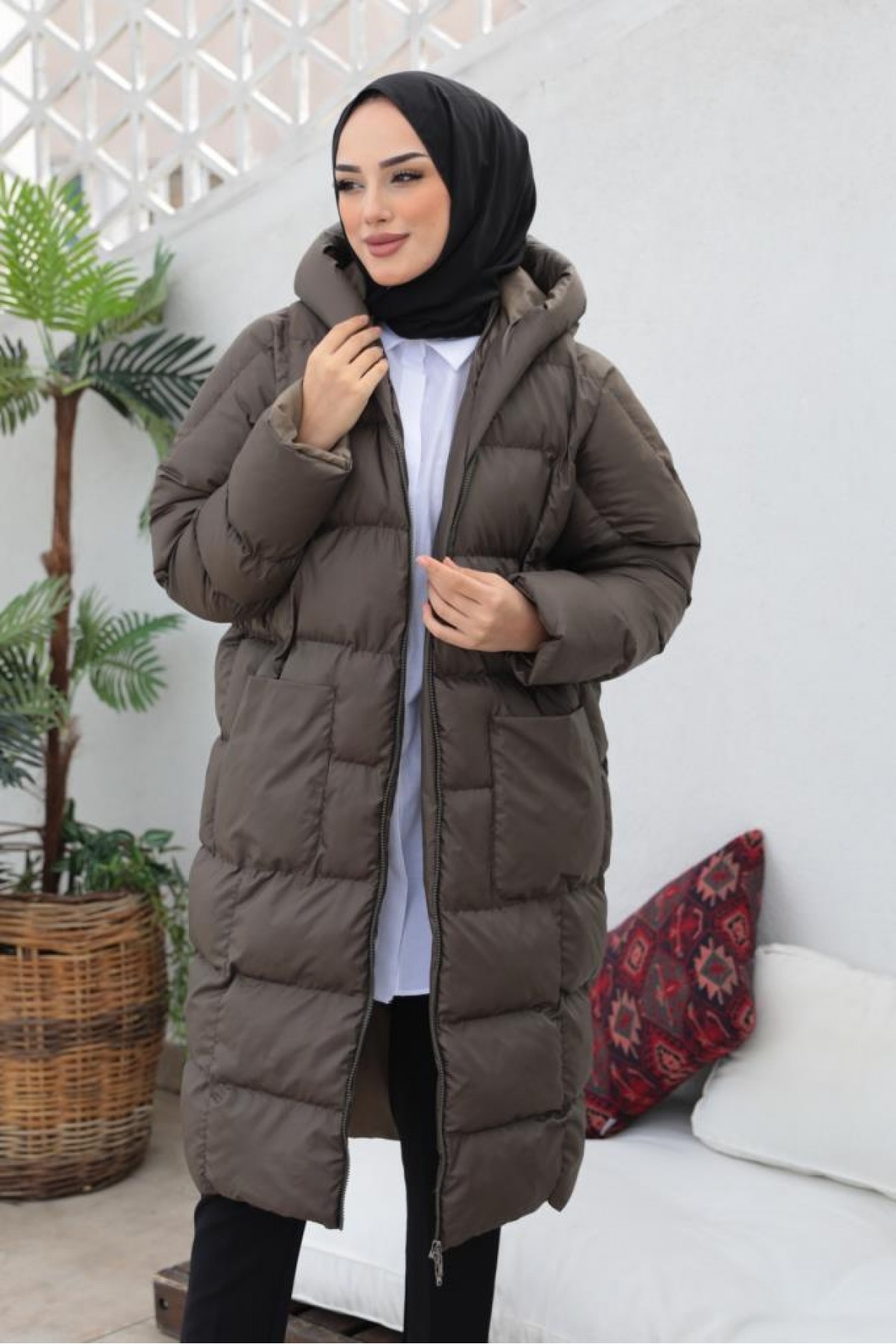 Oversize Şişme Mont Koyu Haki 2255 Oversize Şişme Mont Koyu Haki 2255