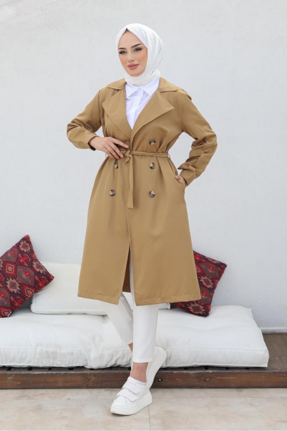 Tesettür Trençkot Camel 5853 Tesettür Trençkot Camel 5853