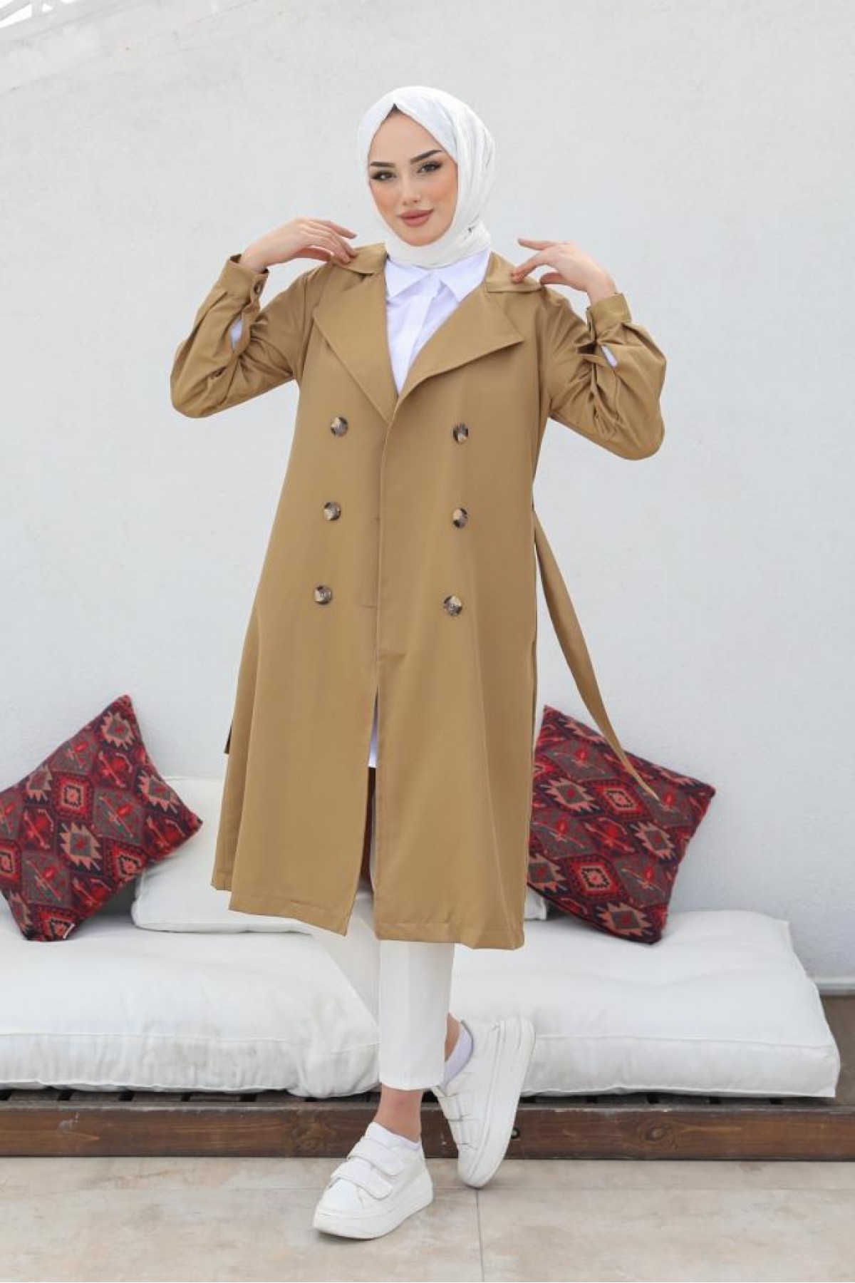 Tesettür Trençkot Camel 5853 Tesettür Trençkot Camel 5853