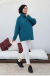 Raglan Kol İçi Şardonlu Tesetür Sweatshirt Petrol 10029 Raglan Kol İçi Şardonlu Tesetür Sweatshirt Petrol 10029