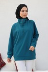 Raglan Kol İçi Şardonlu Tesetür Sweatshirt Petrol 10029 Raglan Kol İçi Şardonlu Tesetür Sweatshirt Petrol 10029
