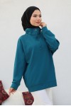 Raglan Kol İçi Şardonlu Tesetür Sweatshirt Petrol 10029 Raglan Kol İçi Şardonlu Tesetür Sweatshirt Petrol 10029