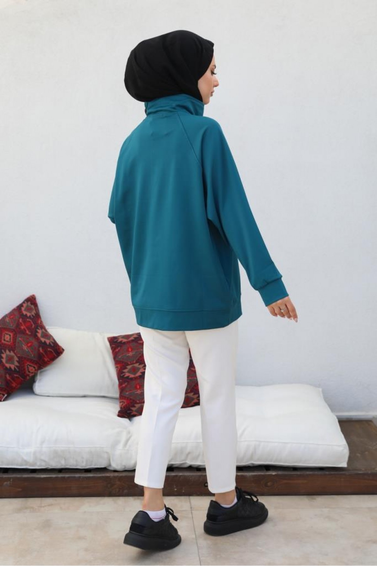 Raglan Kol İçi Şardonlu Tesetür Sweatshirt Petrol 10029 Raglan Kol İçi Şardonlu Tesetür Sweatshirt Petrol 10029