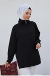 Raglan Kol İçi Şardonlu Tesetür Sweatshirt Siyah 10029 Raglan Kol İçi Şardonlu Tesetür Sweatshirt Siyah 10029
