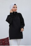 Raglan Kol İçi Şardonlu Tesetür Sweatshirt Siyah 10029 Raglan Kol İçi Şardonlu Tesetür Sweatshirt Siyah 10029