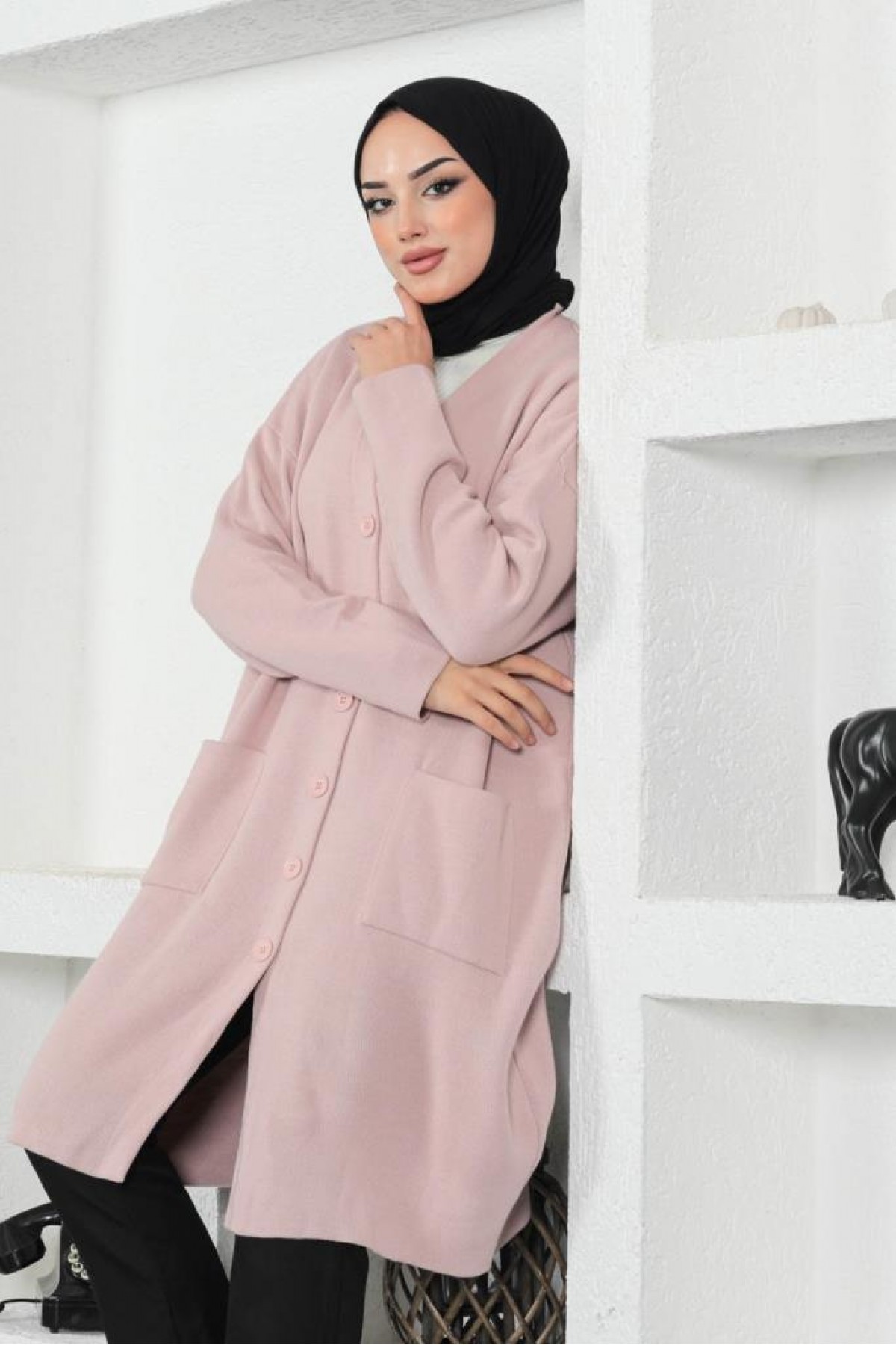 Uzun Triko Hırka Pudra 2446 Uzun Triko Hırka Pudra 2446