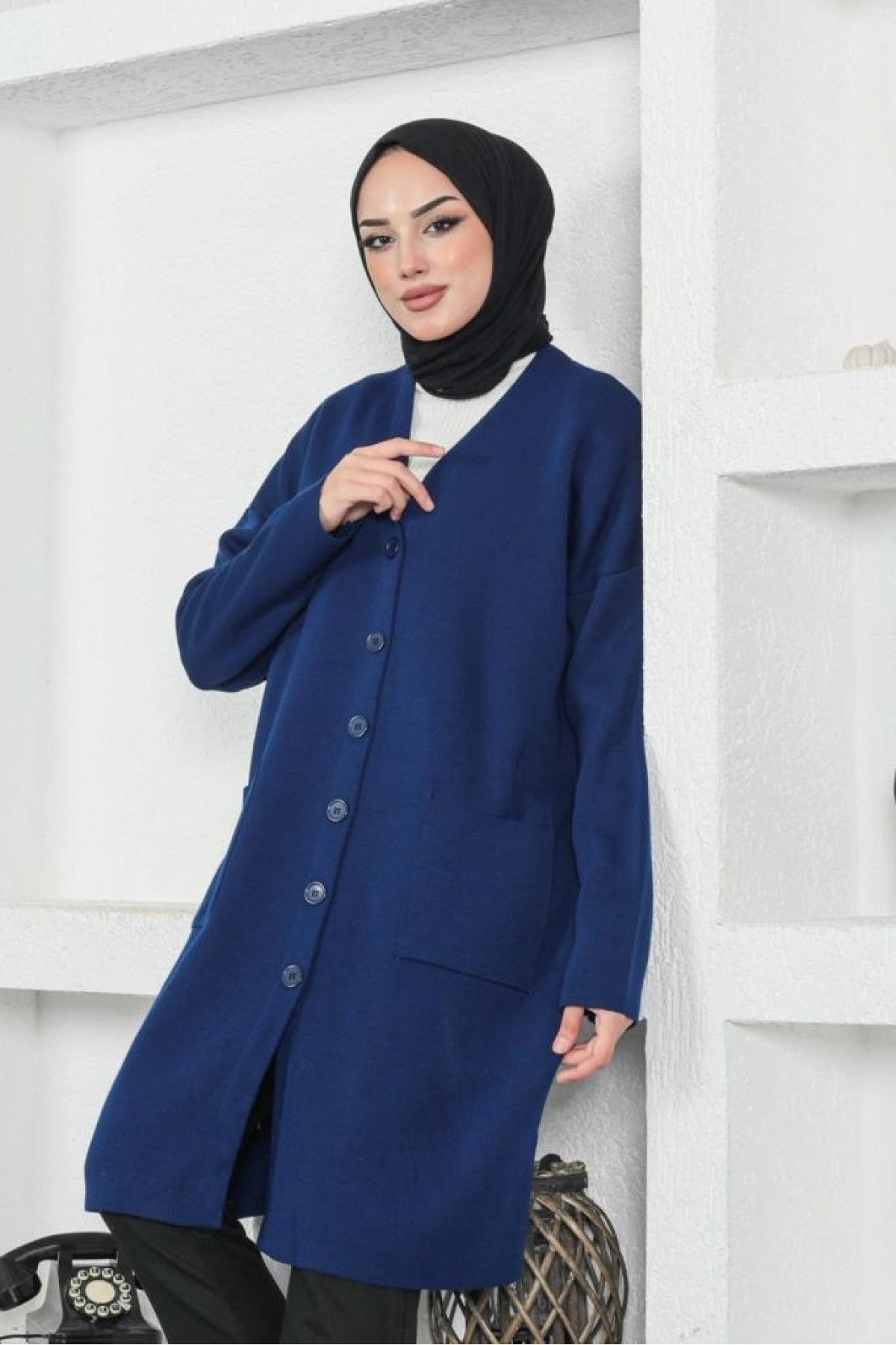 Uzun Triko Hırka Saks 2446 Uzun Triko Hırka Saks 2446